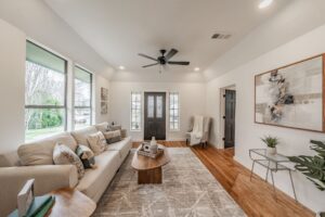 Modern farmhouse style great room in a Dallas home