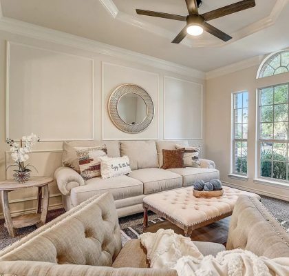 Modern living room with natural plants for home staging